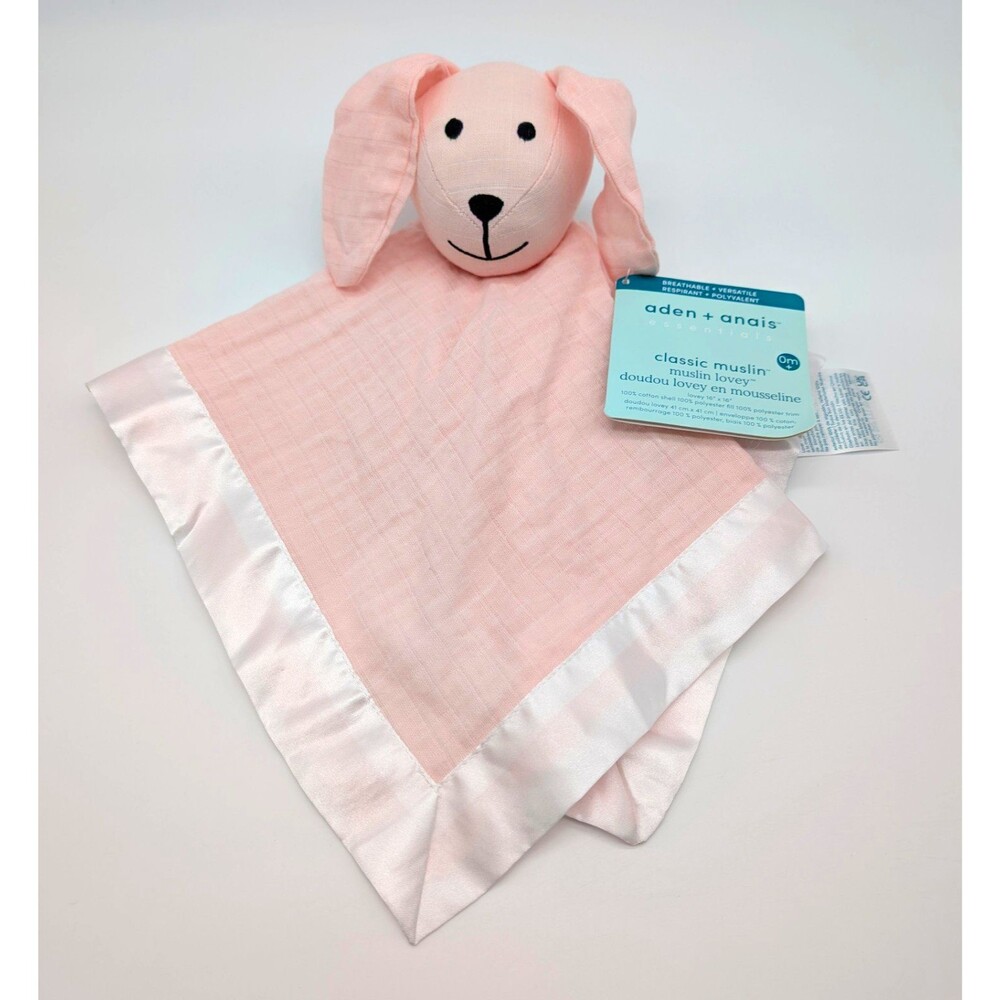 Aden + Anais Classic Muslin Dog Bunny Lovey Security Blanket Pink 16"
